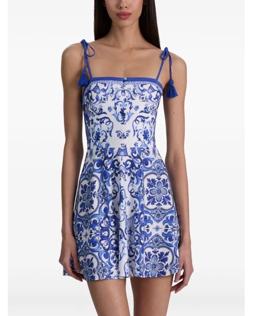 Alice + Olivia Blue Glinda Tassel-Detail Spaghetti-Strap Mini Dress