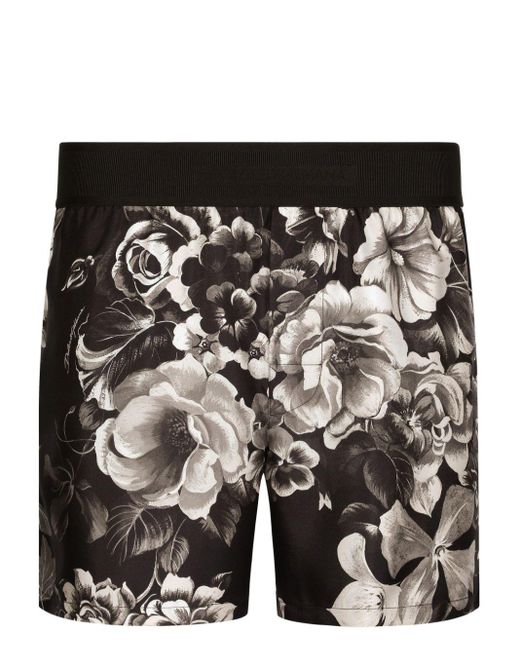 Dolce & Gabbana Shorts aus Seide mit Blumen-Print in Black für Herren