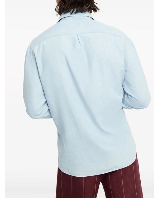 Brunello Cucinelli Blue Spread-Collar Shirt for men