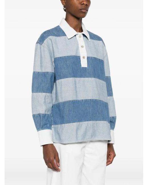 Closed Blue Striped Polo Top
