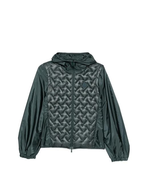 Moncler Green Quilted-Panel Hooded Jacket