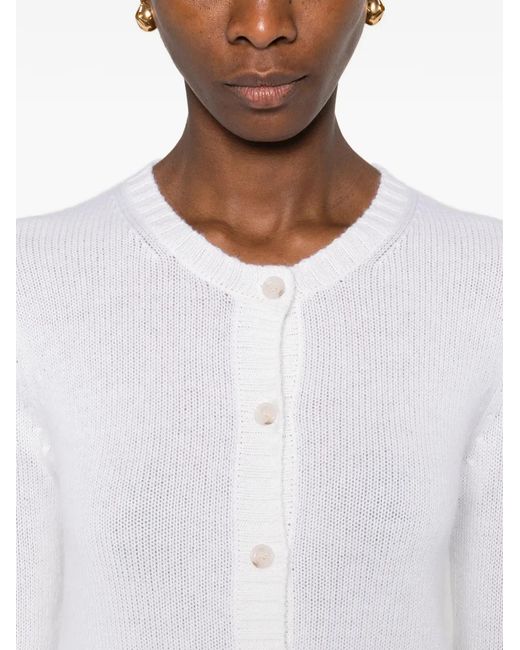 Allude White Ribbed-Knit Cardigan