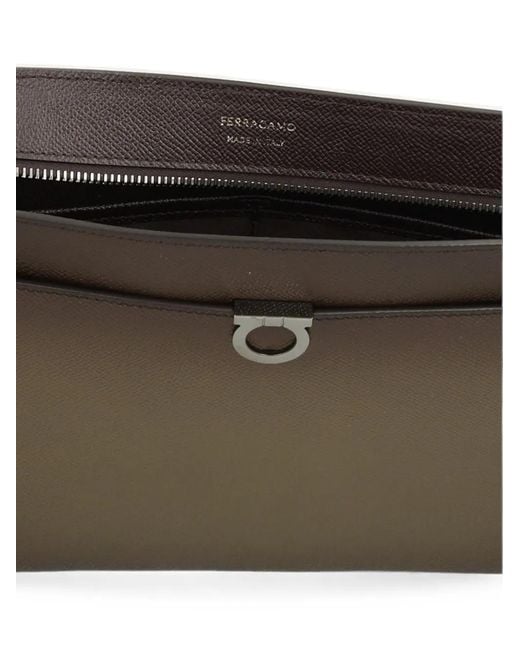 Ferragamo Brown Gancini Pouch for men