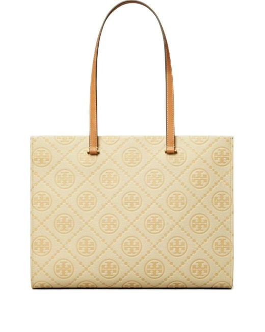 Borsa Tote T-Monogram di Tory Burch in Natural