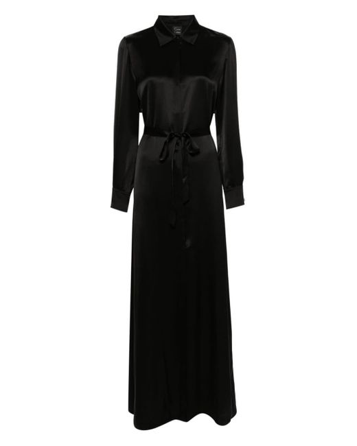 Carine Gilson Black Long-sleeve Belted Silk Dress
