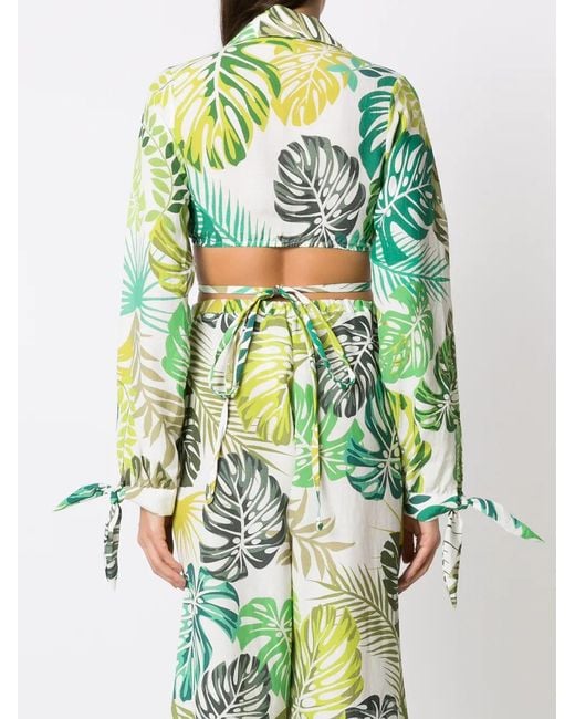 Amir Slama Green Palm Leaf Print Cropped Shirt