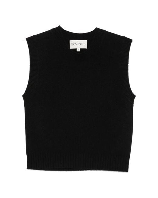 Bompard Black Sleeveless Ribbed-Trim Sweater