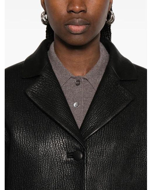 Rohe Black Single-Breasted Grained-Leather Jacket