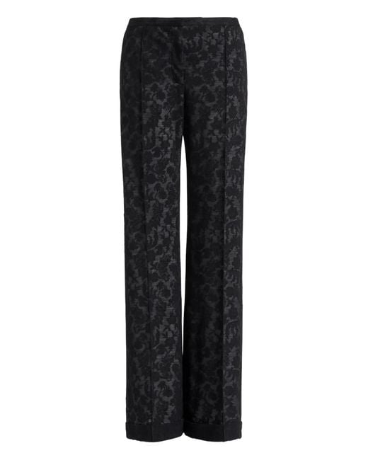 Alberta Ferretti Black Floral-Pattern Trousers