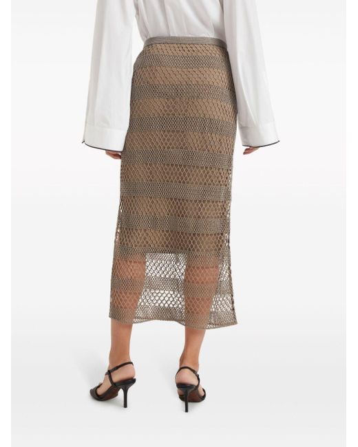 Brunello Cucinelli Natural Crepe De Chine Long Embroidered Skirt