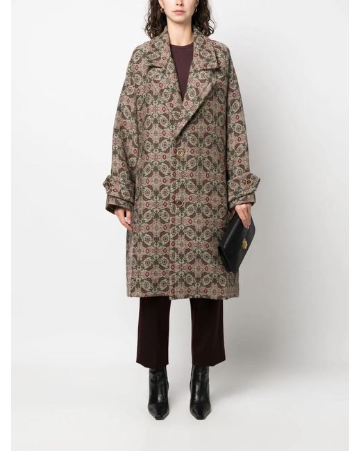Uma Wang Brown Patterned-Jacquard Single-Breasted Coat