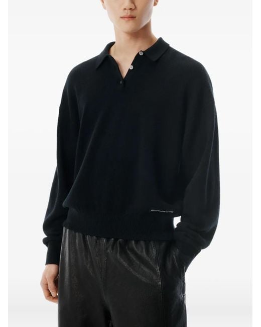 Polo A Maniche Lunghe Con Applicazione Logo di Alexander Wang in Black