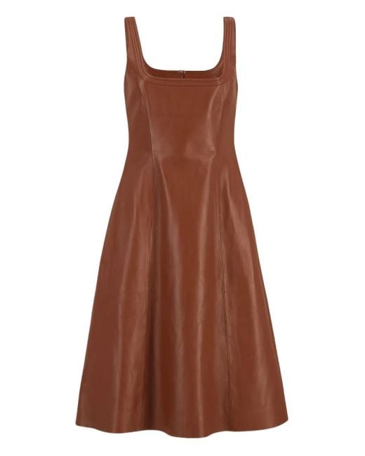 Gabriela Hearst Adaline スクエアネック レザーミディドレス Brown