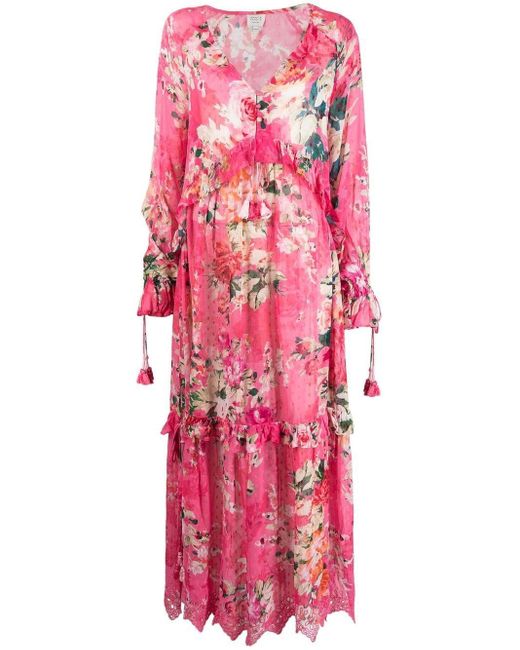 Hemant & Nandita Tula Floral-print Tiered Dress in Pink | Lyst