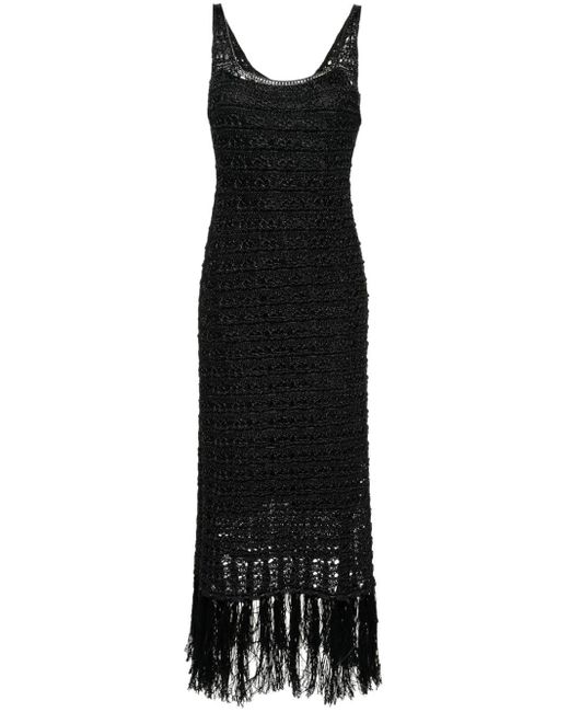 Erika Cavallini Semi Couture Black Fringed Maxi Dress