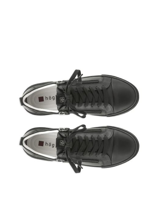 Högl Black Comfy Leather Zip-Detail Sneakers