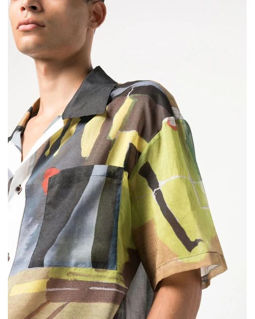 BETHANY WILLIAMS Blue Abstract-Print Short-Sleeve Shirt for men