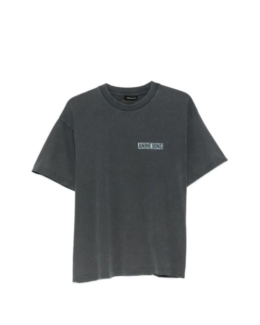 Anine Bing Gray T-Shirt En Coton Cade À Logo Imprimé