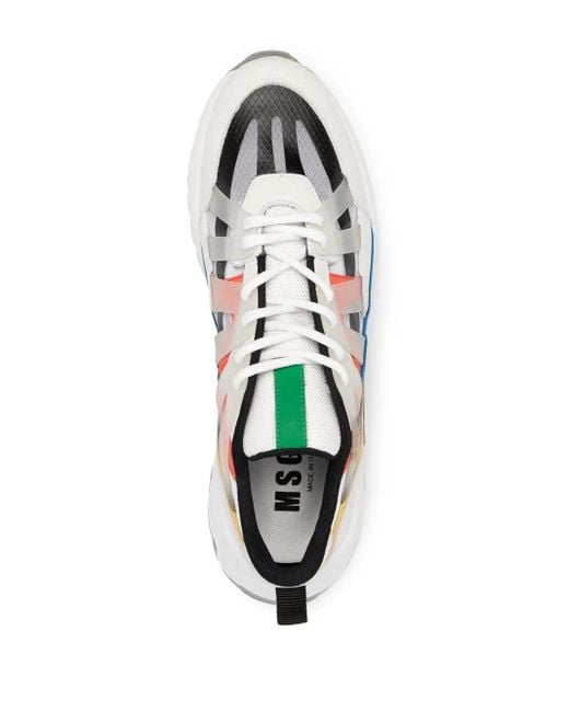 MSGM White Panelled Low-Top Sneakers for men