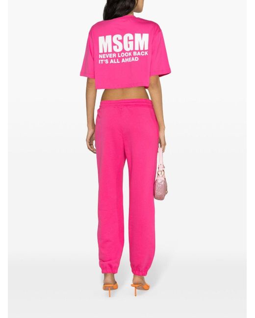 MSGM Logo-print Cotton Cropped T-shirt in Pink | Lyst MSGM Logo-print Cotton Cropped T-shirt in Pink | Lyst