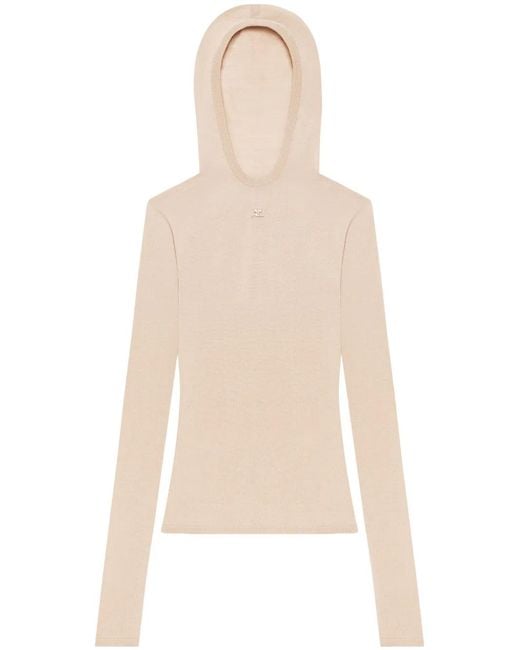 Courreges Natural Hooded Knitted Top