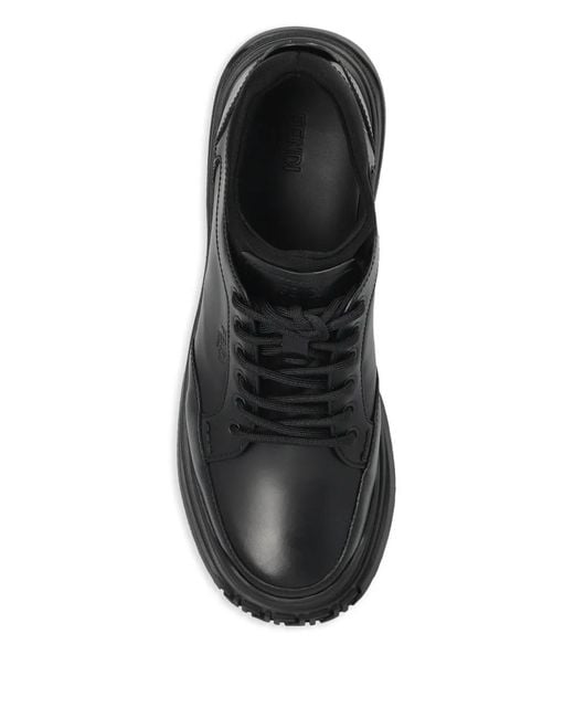 Fendi Black Logo-Embossed Leather Derby Shoes for men