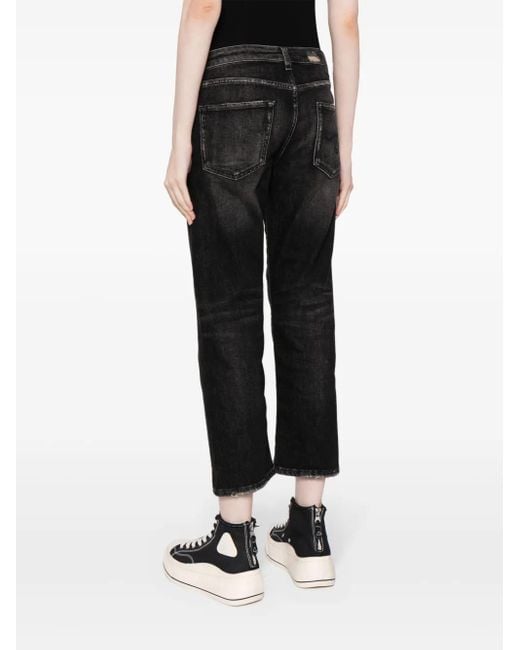 R13 Black Distressed-Effect Cropped Jeans