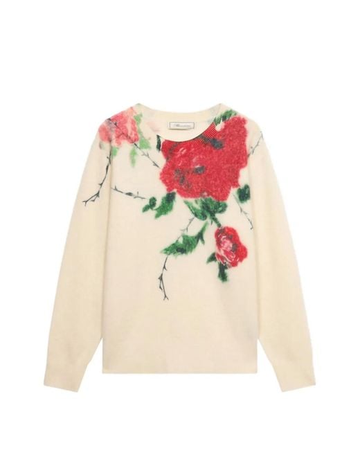Blumarine White Floral-Print Sweater