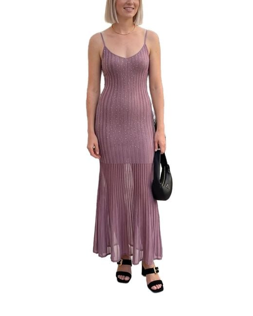 Guess Purple Ribbed Long Dress