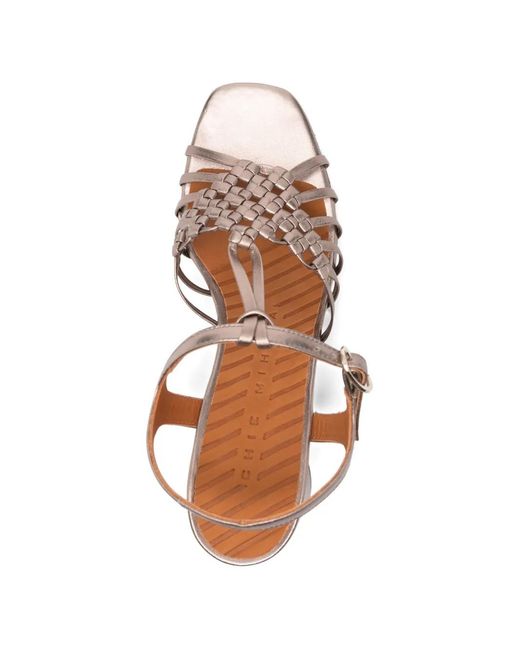 Chie Mihara Pink Rybon Woven-Strap Leather Sandals