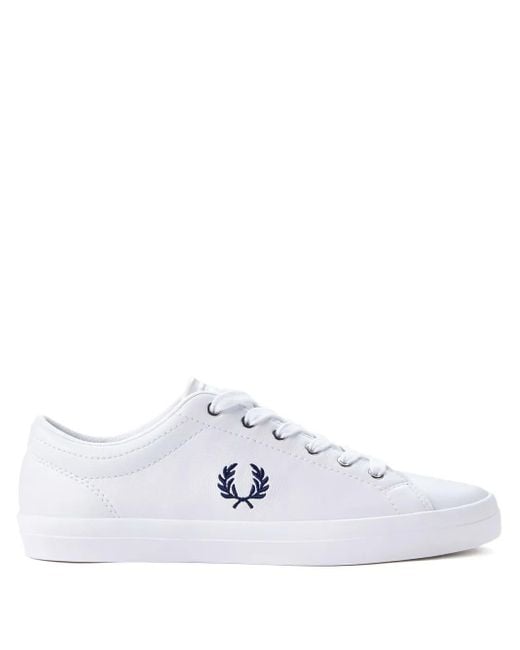 Fred Perry White Logo-Embroidery Leather Sneakers for men