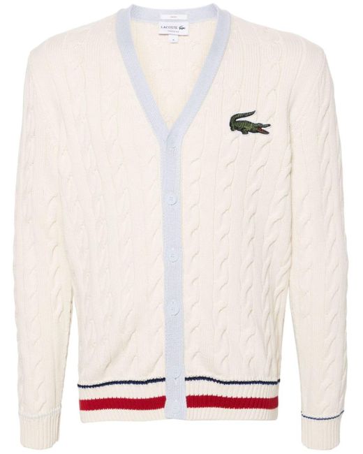 Lacoste White Logo-patch Cable-knit Cardigan