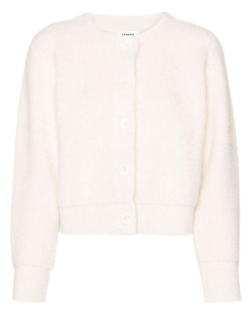 Sandro White Round-Neck Brushed Cardigan