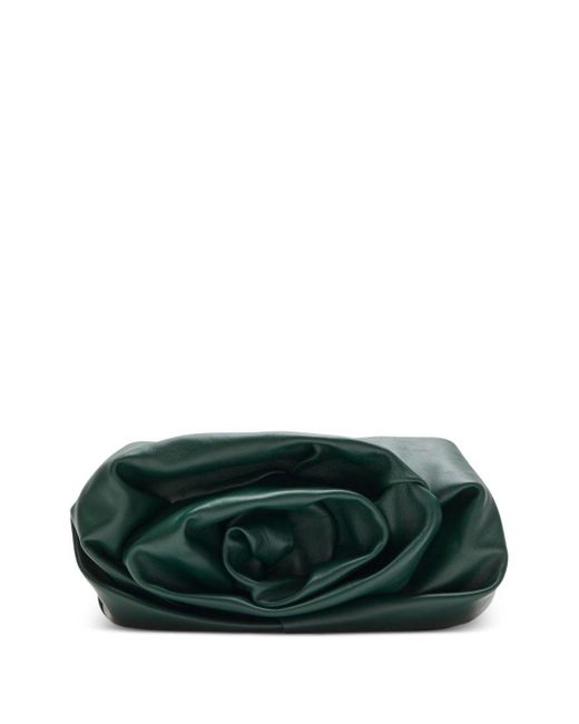 Burberry Green Rose Draped Leather Clutch Bag