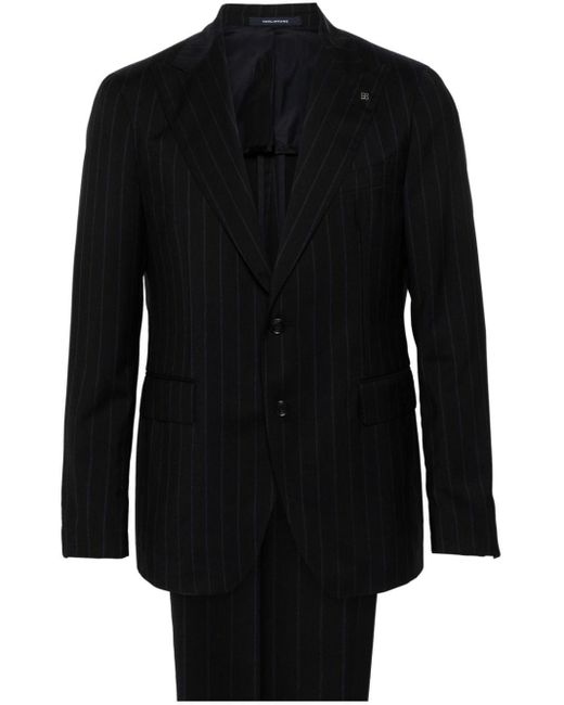 Tagliatore Black Dark Pinstriped Double-Breasted Wool Suit for men