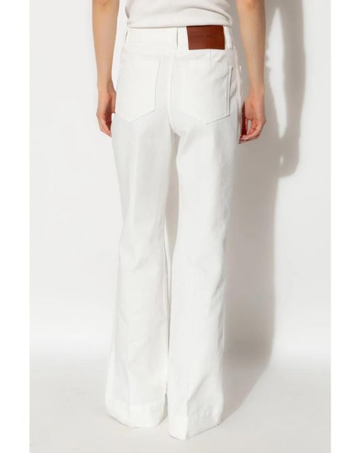 Victoria Beckham White Flared High-Waist Jeans With Subtle Logo Detail