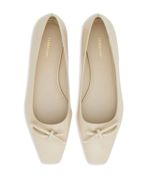 Ferragamo Natural Knot-detail Patent-leather Ballerina Shoes