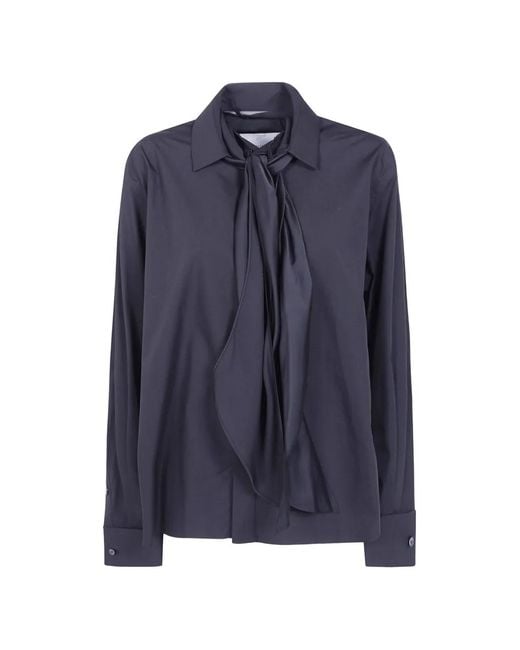 Sacai Blue Bow-Detail Long-Sleeve Shirt