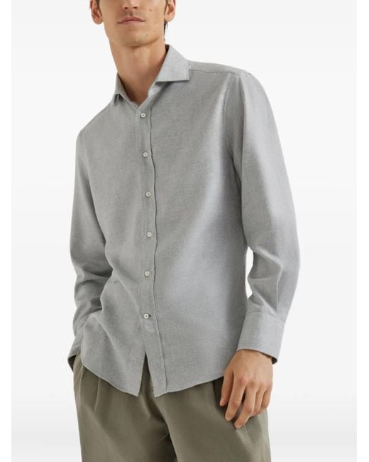 Brunello Cucinelli White Chevron Long-Sleeves Shirt for men
