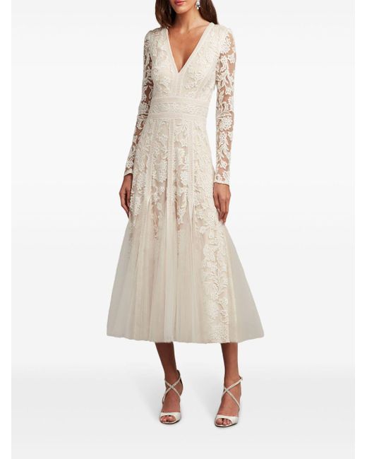 sleeveless ivory lace dress Mac Duggal Embellished Lace Sleeveless Midi Dress