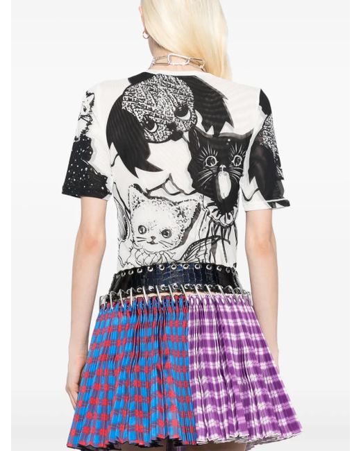 トップス CHOPOVA LOWENA Cat Short White & Black Cat Consort Short Sleeve Mesh T-shirt by