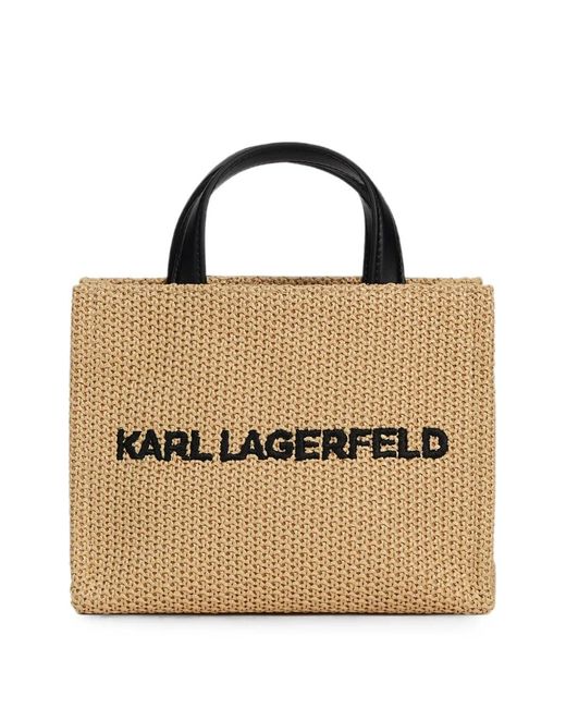 Karl Lagerfeld White Logo Small Square Woven Beach Bag