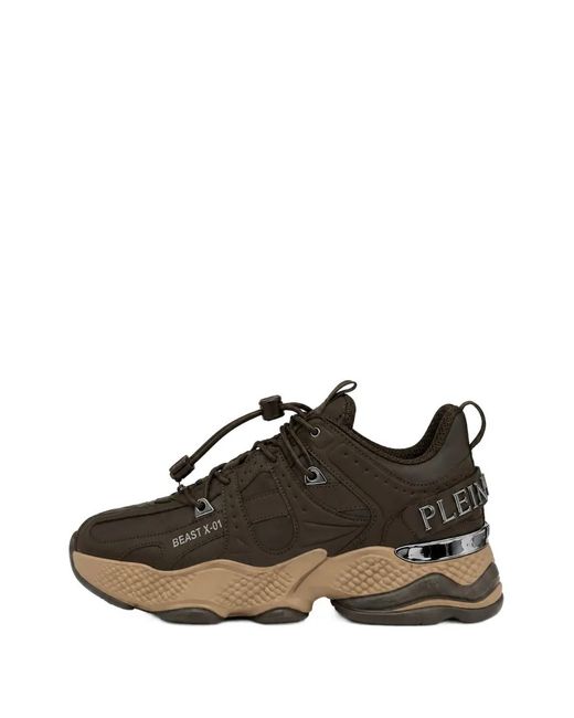 Philipp Plein Brown Runner Beast X-01 Panelled Sneakers