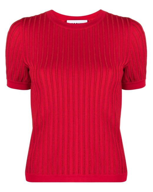 Moschino Stripe-embroidered Ribbed-knit Top