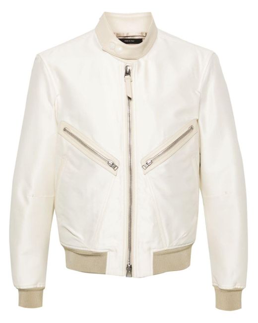 Tom Ford White Racer Faille Bomber Jacket for men