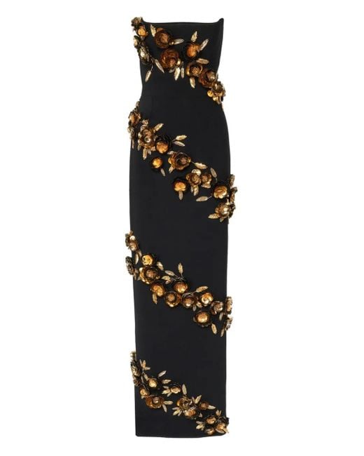 Abito Da Sera Senza Spalline Con Applicazione A Fiori di Carolina Herrera in Black
