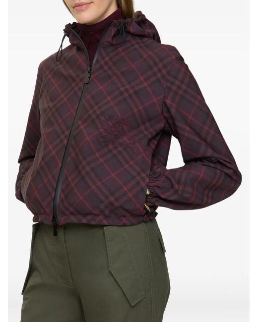 Burberry Purple Check-Pattern Hooded Cropped Jacket
