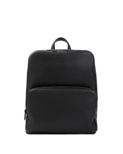 Brioni Black Grained Leather Backpack for men