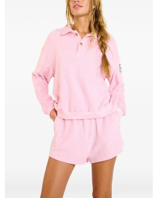Banana Moon Pink Leighton Spongetime Terry-Cloth Texture Polo Top