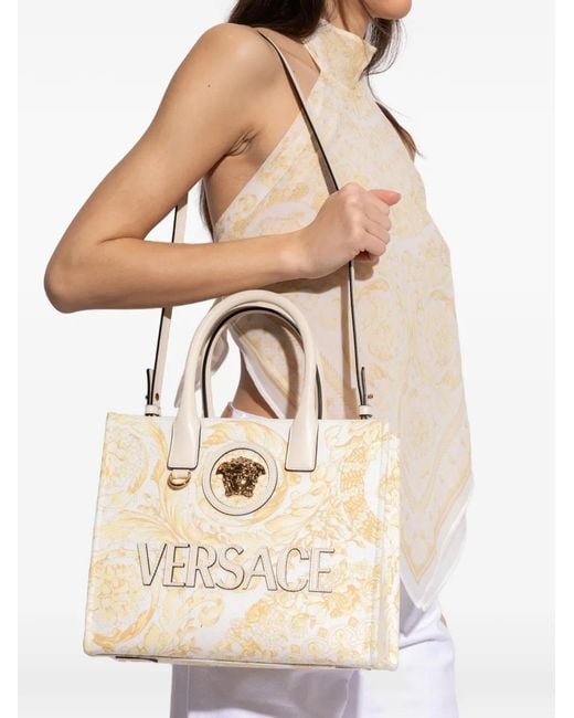 Versace Natural Small La Medusa Printed Canvas Tote Bag
